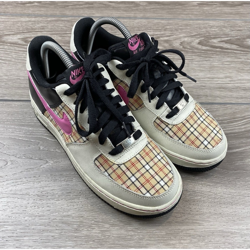 Nike Womens 2008 Air Force 1 Low GS Low Top Sneakers Plaid Pink Sz 8 / 6.5 Youth